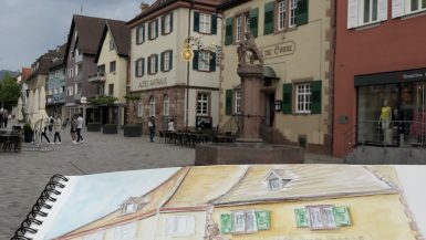 L'Hôtel "Gasthof zur Sonne" à Oberkirch à l'aquarelle