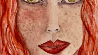 portrait d'une jeune fille rousse à l'aquarelle par Naty